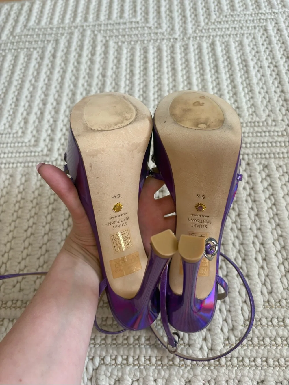 Stuart Weitzman Soirée 145mm Iridescent Purple Platform Sandals